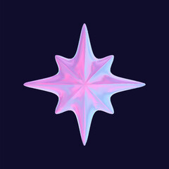 Wall Mural - 3d holographic stars in pink chrome with geometric shapes, designed for futuristic and tech aestheti