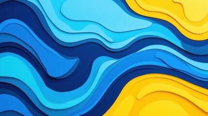 Wall Mural - abstract wave pattern in blue and yellow color scheme