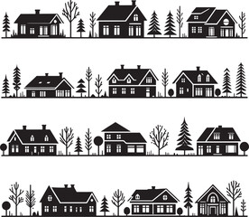 Houses landscape silhouette vector illustration isolated on a white background