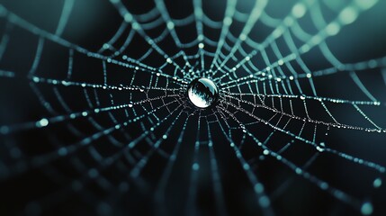 Wall Mural - a close-up of a spiderweb covered in water droplets.