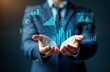 © Viktor - Businessman holds data-driven tech insights. Modern digital graphs, numbers float in hands. Informed business strategies, data management. Tech, analytics concepts. Decision making process presented
