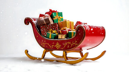 Wall Mural - Santa's sleigh loaded with gifts isolated on white