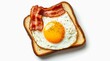 © Hanna - Toast with fried egg and bacon isolated on white background, top view.