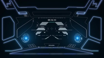 Leinwandbilder - HUD interface monitoring screen viewfinder system frame simulation. Virtual reality dynamic control data simulation 4K motion.