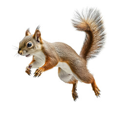 beautiful jumping squirrel with detailed fur and whiskers captured in action