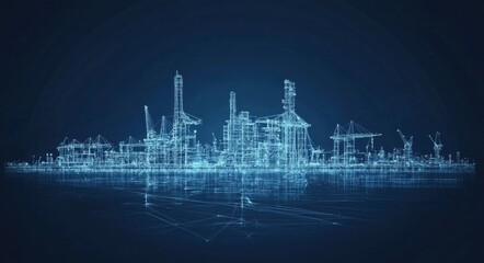 Wall Mural - futuristic digital cityscape with glowing wireframe connections
