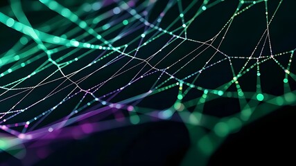 Dew-covered spider web glistening in morning light