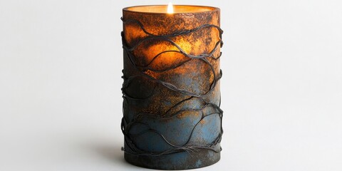 Wall Mural - Captivating candle illuminating a serene space with warm light and intricate design at dusk