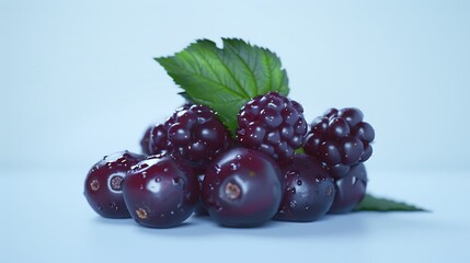 Wall Mural - A bunch of ripe blackberries, glistening on a clean white background.