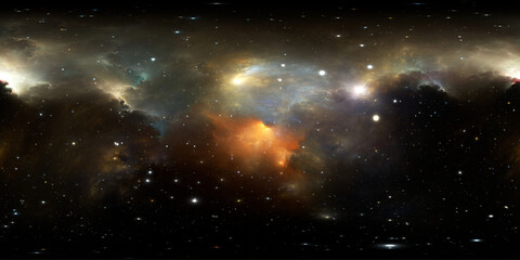 Wall Mural - 360 degree fantasy space nebula. giant interstellar cloud with stars, equirectangular projection, en