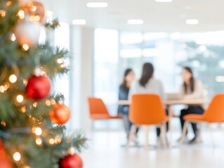 Poster - Festive Brainstorm Students Engaging in a Modern Library with Christmas Ambiance