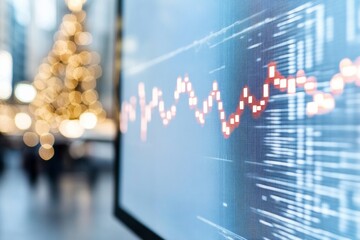 Poster - Cityscape Financial Graphs at Dusk with Holiday Lights