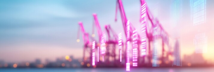 Poster - Neon Port Silhouettes Economic Impact at Night