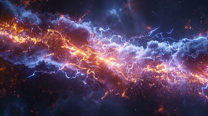 Wall Mural - This photo depicts a striking lightning abstract image of a black background illuminated by multiple lightning strikes