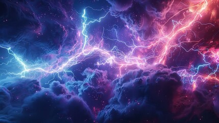 Wall Mural - This photo depicts a striking lightning abstract image of a black background illuminated by multiple lightning strikes
