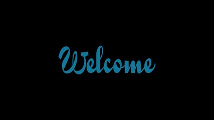 Animated Blue cursive word Welcome on black background. Suitable for banners, posters, social media graphics, and website designs. Welcoming and