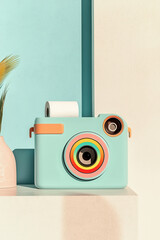 Colorful Vintage Camera with Pastel Tones and Modern Design Elements