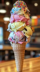 Wall Mural - Multicolored Ice Cream Dream in a Waffle Cone