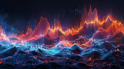 Wall Mural - Statistic isometric chart in bright colors on futuristic abstract background