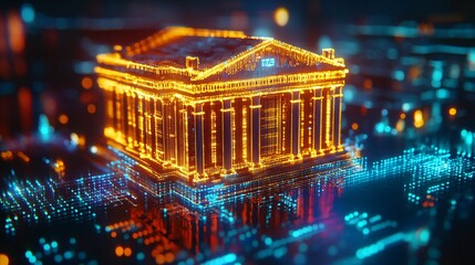 3d illustration of a glowing bank on the background of a binary code.