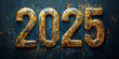 © kiberstalker - Gold and blue date 2025 on dirty dark background. New Year 2025