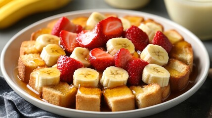 Wall Mural - Delicious Breakfast Plate with Strawberries and Bananas on Toast