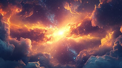 nebula spiraling toward a supernova, bright and colorful cosmic scene