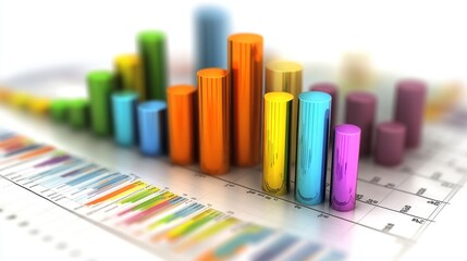 Fototapete - Colorful Bar Graph Visualization on Spreadsheet Background