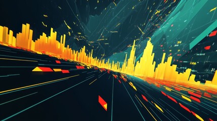 Fototapete - Abstract Data Visualization with Bright Colors and Lines in Motion