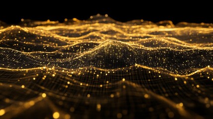 Aufkleber - Golden Wave Patterns with Light Effects in Dark Background