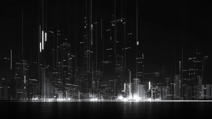 Poster - Futuristic City Skyline with Abstract Light Trails at Night