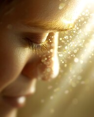 Wall Mural - Serene close-up of a child's face illuminated by soft light