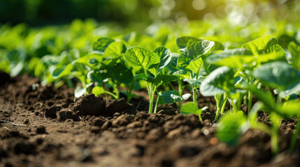 Canvas Print - A field of green plants growing in the dirt