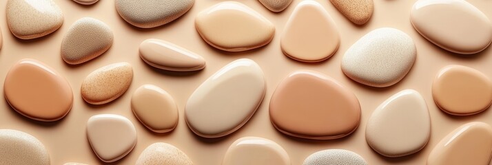 Canvas Print - An abstract background featuring smooth, rounded stones in various shades of mocha and beige, arranged harmoniously with ample copy space