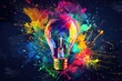 © Agri - A Lightbulb Surrounded by a Colorful Explosion of Paint Splashes