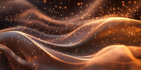 Wall Mural - A minimalistic background featuring soft waves with sparkling particles in warm tones of orange and gold