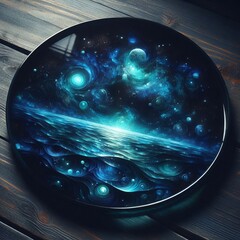 Wall Mural - Cosmic Ocean Glass painting of a mysterious ocean with a starry