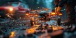 © Raweewit - A person preparing a drone for flight in a misty forest, with glowing lights and a blurred vehicle in the background.