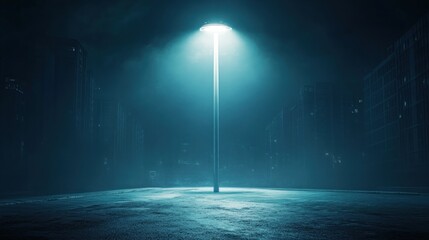 Canvas Print - Lonely streetlight illuminates foggy city night.