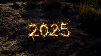 Sticker - Sparkling 2025 on a textured dark background