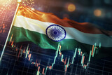 Indian Economy Concept - Financial Data on India Flag