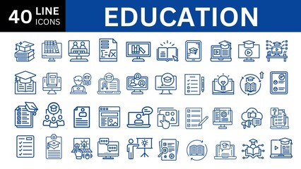 education set of web icons in line style. learning icons for web and mobile app. e-learning, video t