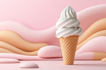 Aufkleber - A clean geometric illustration of an ice cream cone with two scoops, rendered in bold, simple lines and a soft color palette