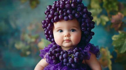 Wall Mural - Baby grape, cuteness and innocence amidst grapes