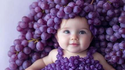 Wall Mural - Baby grape, cuteness and innocence amidst grapes