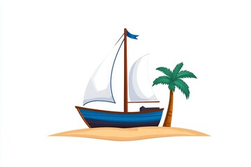 Aufkleber - A flat vector of a dhow sailing against a desert skyline, with simple shapes and bold colors set on a white background