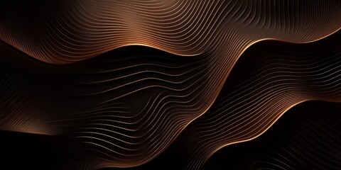 Wall Mural - An abstract background featuring smooth, wavy lines in mocha mousse colors with a dark backdrop, creating a sense of depth and texture