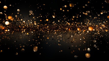 Canvas Print - abstract background with golden and bronze spheres floating in dark space.