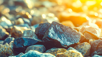 Sticker - Close-up of textured rocks in warm sunlight