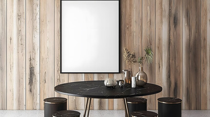 Wall Mural - Modern dining area with black marble table